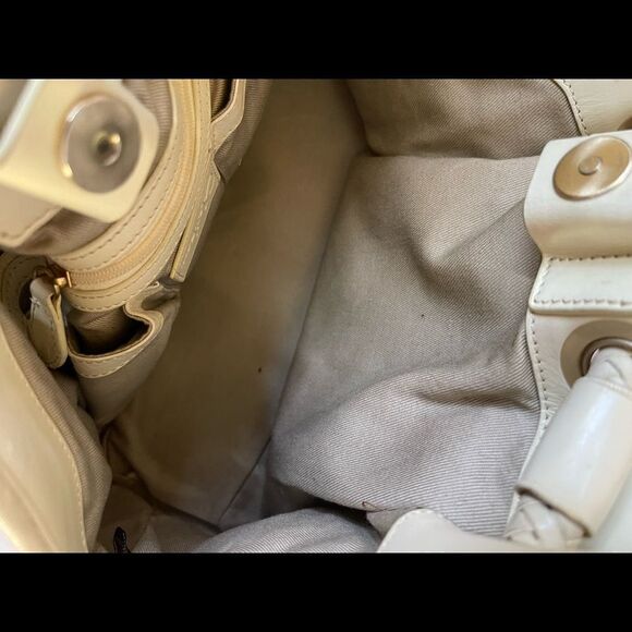 Cole Haan golden brown checkered fabric & beige leather tote gold tone a… - Picture 9 of 10